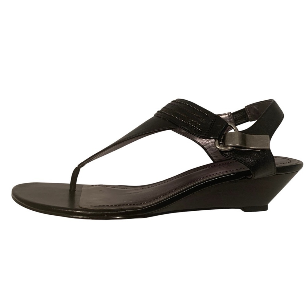 Nine West Wedge Sandals Thong w Ankle Strap Gladiator Embellished H2” Black 8.5